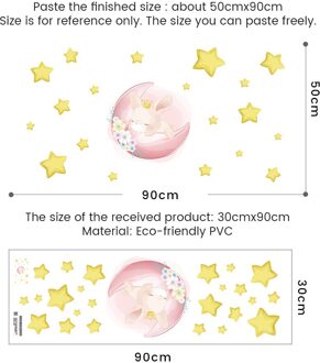 Cartoon Teddybeer Slapen Op De Maan En Sterren Muurstickers Voor Kinderkamer Babykamer Decoratie Muur Decals Kamer decor 1917