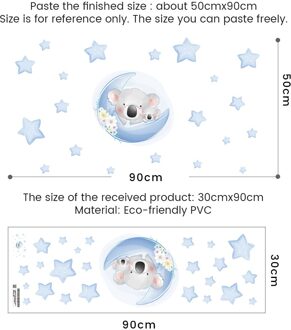 Cartoon Teddybeer Slapen Op De Maan En Sterren Muurstickers Voor Kinderkamer Babykamer Decoratie Muur Decals Kamer decor 1918