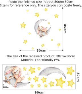 Cartoon Teddybeer Slapen Op De Maan En Sterren Muurstickers Voor Kinderkamer Babykamer Decoratie Muur Decals Kamer decor 1920