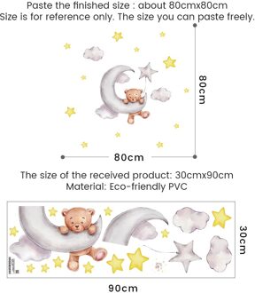 Cartoon Teddybeer Slapen Op De Maan En Sterren Muurstickers Voor Kinderkamer Babykamer Decoratie Muur Decals Kamer decor 1922