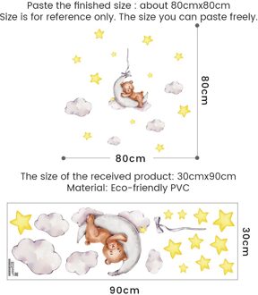 Cartoon Teddybeer Slapen Op De Maan En Sterren Muurstickers Voor Kinderkamer Babykamer Decoratie Muur Decals Kamer decor 1923