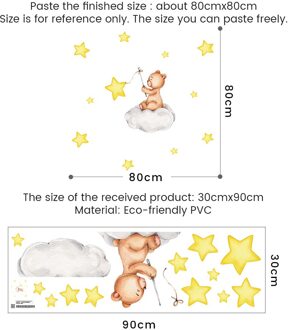 Cartoon Teddybeer Slapen Op De Maan En Sterren Muurstickers Voor Kinderkamer Babykamer Decoratie Muur Decals Kamer decor 1924