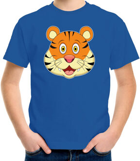 Cartoon tijger t-shirt blauw voor jongens en meisjes - Cartoon dieren t-shirts kinderen M (134-140)