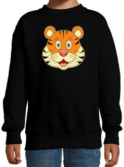 Cartoon tijger trui zwart voor jongens en meisjes - Cartoon dieren sweater kinderen 12-13 jaar (152/164)