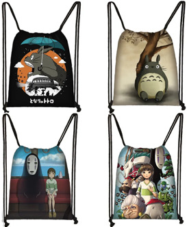 Cartoon Totoro / Spirited Away Drawstring Bag Women Storage Bags Ladies Shipping Bag Fashion Canvas Backpack Girls Travel Bag