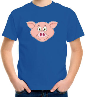 Cartoon varken t-shirt blauw voor jongens en meisjes - Cartoon dieren t-shirts kinderen S (122-128)