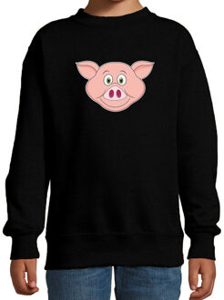 Cartoon varken trui zwart voor jongens en meisjes - Cartoon dieren sweater kinderen 7-8 jaar (122/128)