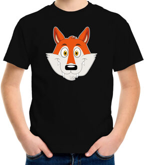 Cartoon vos t-shirt zwart voor jongens en meisjes - Cartoon dieren t-shirts kinderen XL (158-164)