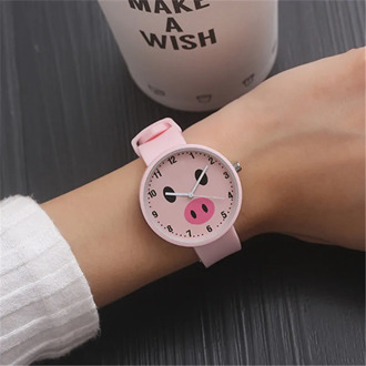Cartoon Watch Cute Pink Pig Childrens Watches Soft Safety Silicone Clock Fashion Kids Boy Girl Hour Waterproof Child Date XX3055