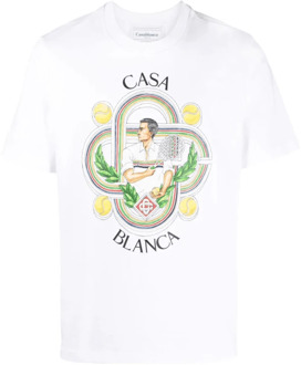 CASABLANCA Le Joueur Bedrukt T-shirt Casablanca , White , Heren - XL