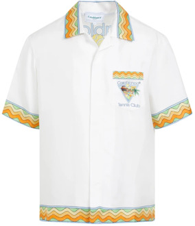 CASABLANCA Witte Zijden Bedrukte Cubaanse Kraag Shirt Casablanca , White , Heren - L,M,S