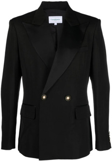 CASABLANCA Zwarte double-breasted tuxedo blazer van zijdeblend Casablanca , Black , Heren - L,M
