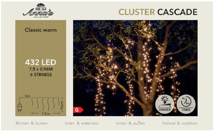 Cascade clusterverlichting - 432 led lampjes - extra warm wit - 750 cm
