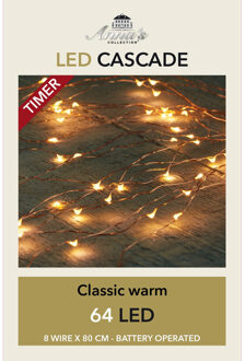 Cascade draadverlichting - 2x - koperdraad - 64 Led's - warm wit - op batterij