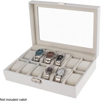 Case Houten Duurzaam Organisator Stofdicht Display Opslag Horloge Doos Witte Huis Grote 12 Slots Luxe