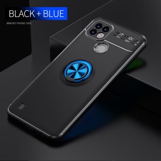 Case Voor Realme C21 Magnetische Auto Vinger Metalen Ring Houder Soft Tpu Shockproof Lens Bescherming Case Voor Realme C21 zwart blauw