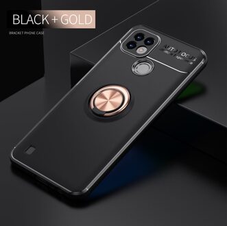 Case Voor Realme C21 Magnetische Auto Vinger Metalen Ring Houder Soft Tpu Shockproof Lens Bescherming Case Voor Realme C21 zwart goud