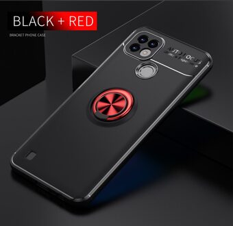 Case Voor Realme C21 Magnetische Auto Vinger Metalen Ring Houder Soft Tpu Shockproof Lens Bescherming Case Voor Realme C21 zwart rood