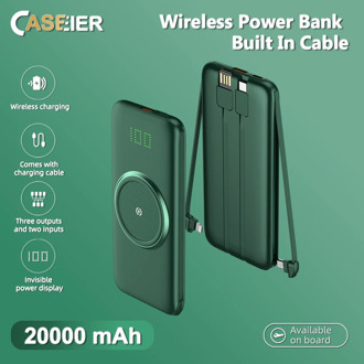 CASEIER 20000mAh Wireless Charger Power Bank For Xiaomi iPhone Portable External Battery Powerbank Built in 4 Cables Poverbank