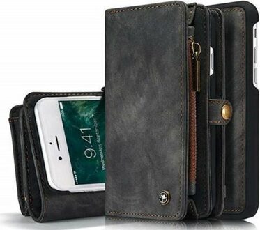 Caseme 2 in 1 Wallet Book Case - Zwart hoesje iPhone 8 en 7 SE2020-2022 echt Split leer