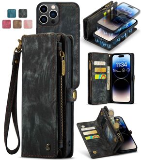 Caseme iPhone 13 Pro hoesje - Vintage 2 in 1 portemonnee - Zwart