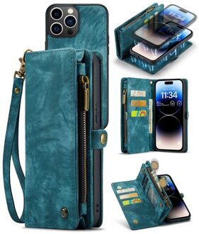 Caseme iPhone 14 Pro Max - Vintage 2 in 1 portemonnee hoes - Blauw