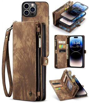 Caseme iPhone 14 Pro - Vintage 2 in 1 portemonnee hoes - Bruin