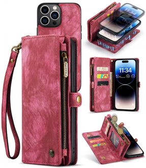Caseme iPhone 14 Pro - Vintage 2 in 1 portemonnee hoes - Rood