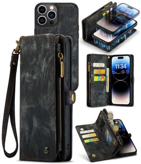 Caseme iPhone 14 Pro - Vintage 2 in 1 portemonnee hoes - Zwart