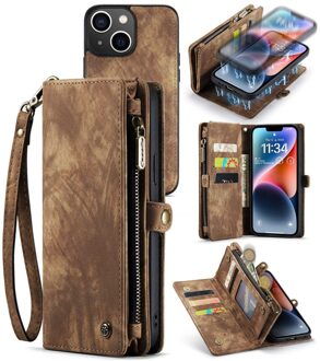 Caseme iPhone 14 - Vintage 2 in 1 portemonnee hoes - Bruin