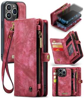 Caseme iPhone 15 Pro Max - Vintage 2 in 1 portemonnee hoes - Rood