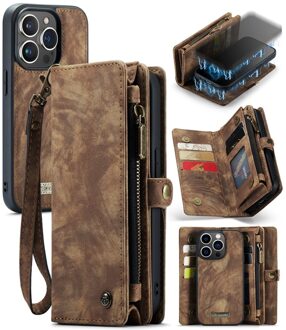 Caseme iPhone 15 Pro - Vintage 2 in 1 portemonnee hoes - Bruin