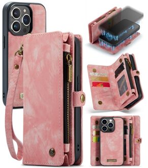 Caseme iPhone 15 Pro - Vintage 2 in 1 portemonnee hoes - Lichtroze
