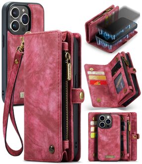 Caseme iPhone 15 Pro - Vintage 2 in 1 portemonnee hoes - Rood