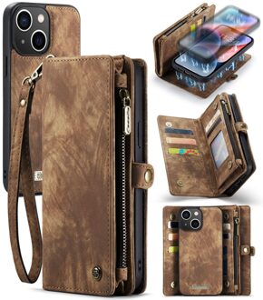 Caseme iPhone 15 - Vintage 2 in 1 portemonnee hoes - Bruin
