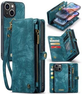 Caseme iPhone 15 - Vintage 2 in 1 portemonnee hoes - Lichtblauw