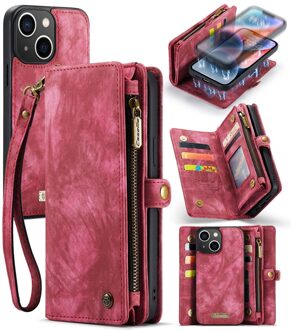Caseme iPhone 15 - Vintage 2 in 1 portemonnee hoes - Rood