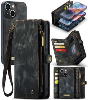 Caseme iPhone 15 - Vintage 2 in 1 portemonnee hoes - Zwart