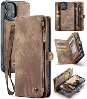 Caseme iPhone 16 hoesje - Vintage 2 in 1 portemonnee - Bruin
