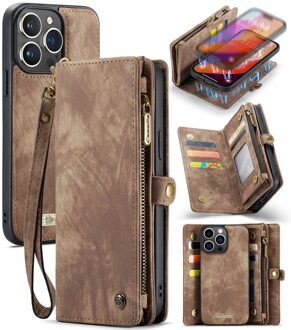 Caseme iPhone 16 Pro hoesje - Vintage 2 in 1 portemonnee - Bruin
