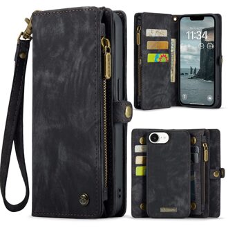 Caseme iPhone 16e hoesje - Vintage 2 in 1 portemonnee - Zwart