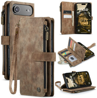 Caseme iPhone 17 Air PU leren hoesje - portemonnee - Bruin