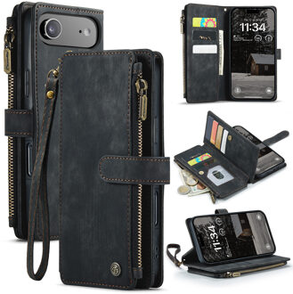 Caseme iPhone 17 Air PU leren hoesje - portemonnee - Zwart