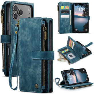 Caseme iPhone 17 Pro Max PU leren hoesje - portemonnee - Blauw