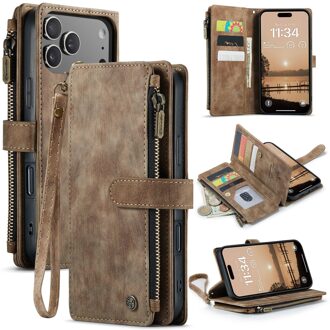 Caseme iPhone 17 Pro Max PU leren hoesje - portemonnee - Bruin