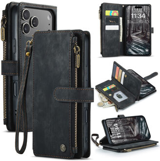 Caseme iPhone 17 Pro Max PU leren hoesje - portemonnee - Zwart