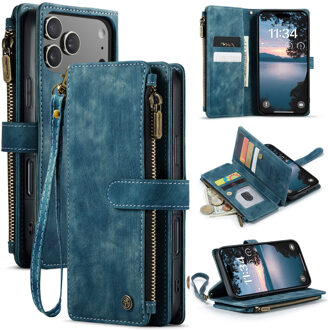 Caseme iPhone 17 Pro PU leren hoesje - portemonnee - Blauw