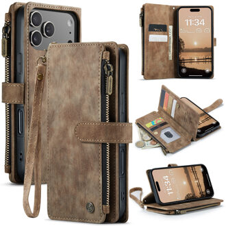 Caseme iPhone 17 Pro PU leren hoesje - portemonnee - Bruin