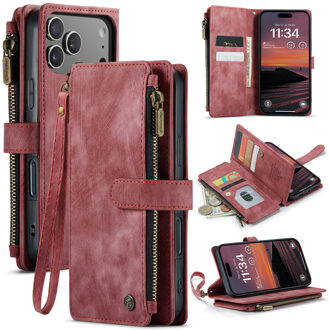 Caseme iPhone 17 Pro PU leren hoesje - portemonnee - Rood