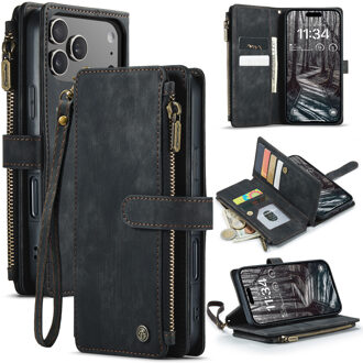 Caseme iPhone 17 Pro PU leren hoesje - portemonnee - Zwart